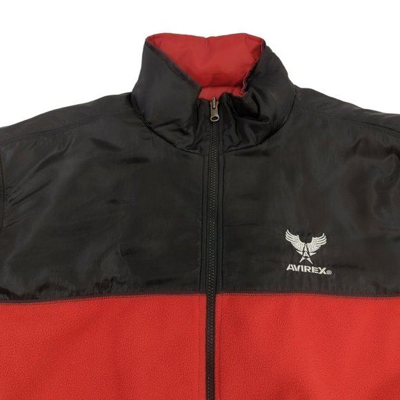 Avirex Satin / Fleece Reversible Jacket Red Black Men's Sz XL Packable Hood - Picture 5 of 11